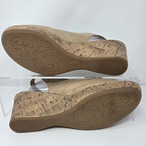 BOC Born Leather Slingback Dandee Bronze Wedge Sandals Flower Cork Cushion Sz 11 - Picture 7 of 14